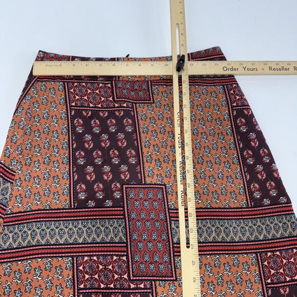 Sara Navon Skirt Womens XS Brown Orange Boho Patchwork A-Line Lined Midi Floral - Picture 4 of 7